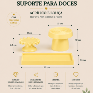 Kit de Bandeja Louça e Acrilico Amarelo