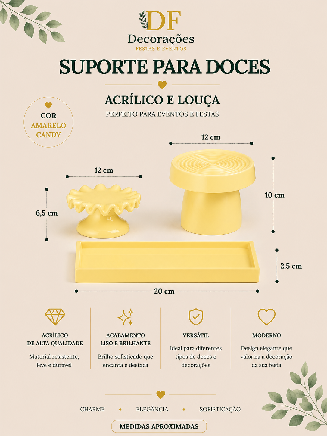 Kit de Bandeja Louça e Acrilico Amarelo
