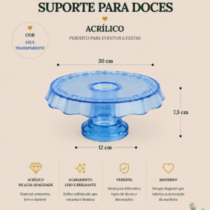 Suporte para Doce Acrilico Azul Transparente