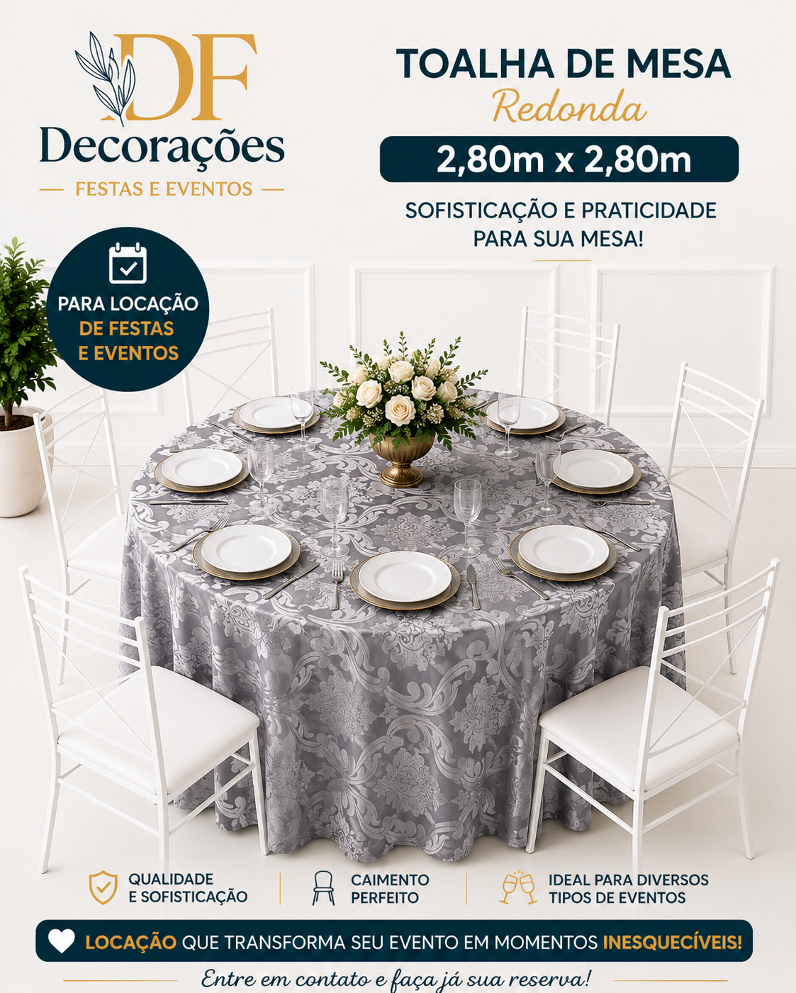 Toalha Redonda Jaquard Prata