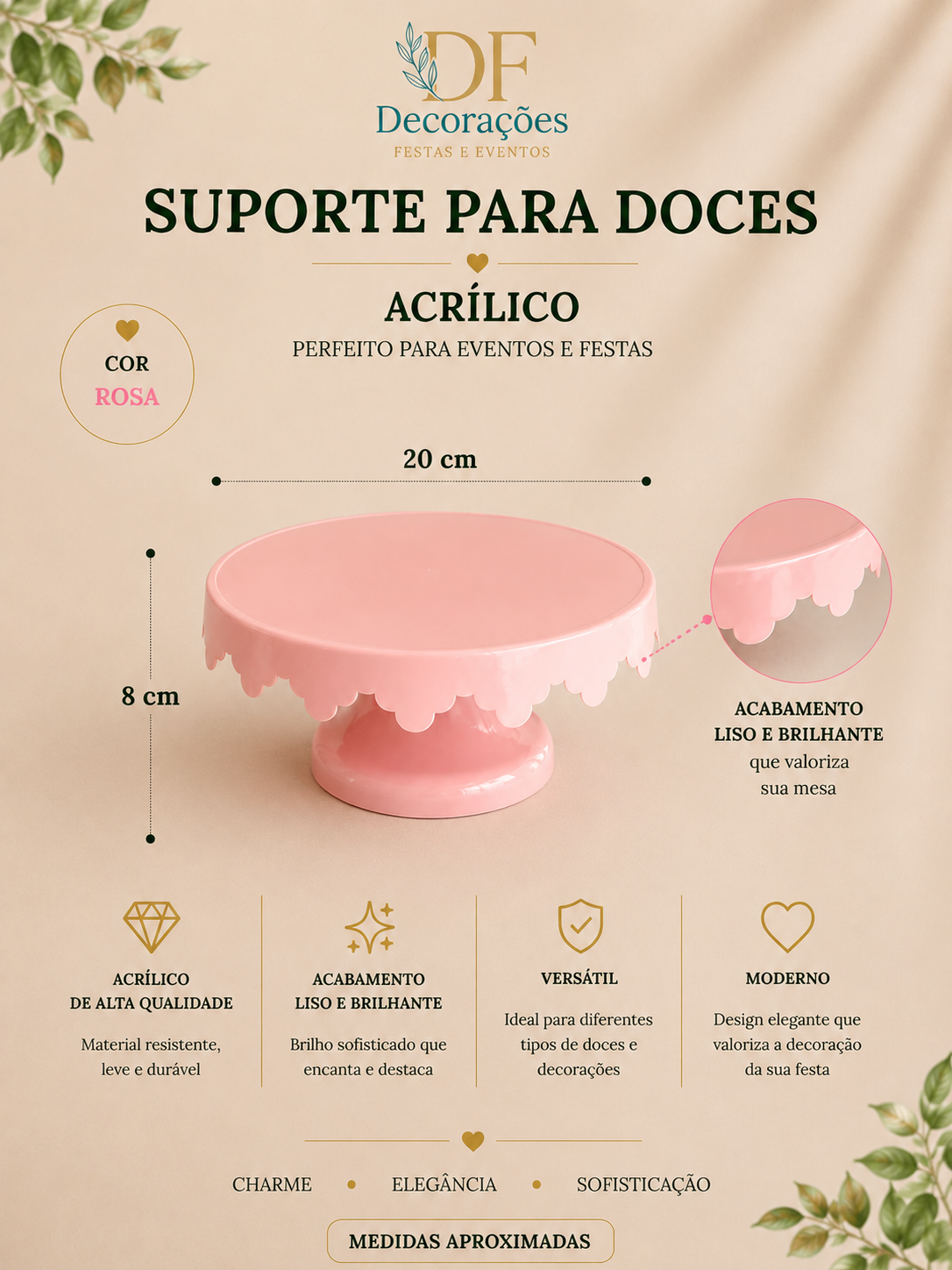 Suporte para Doce Acrilico Rosa