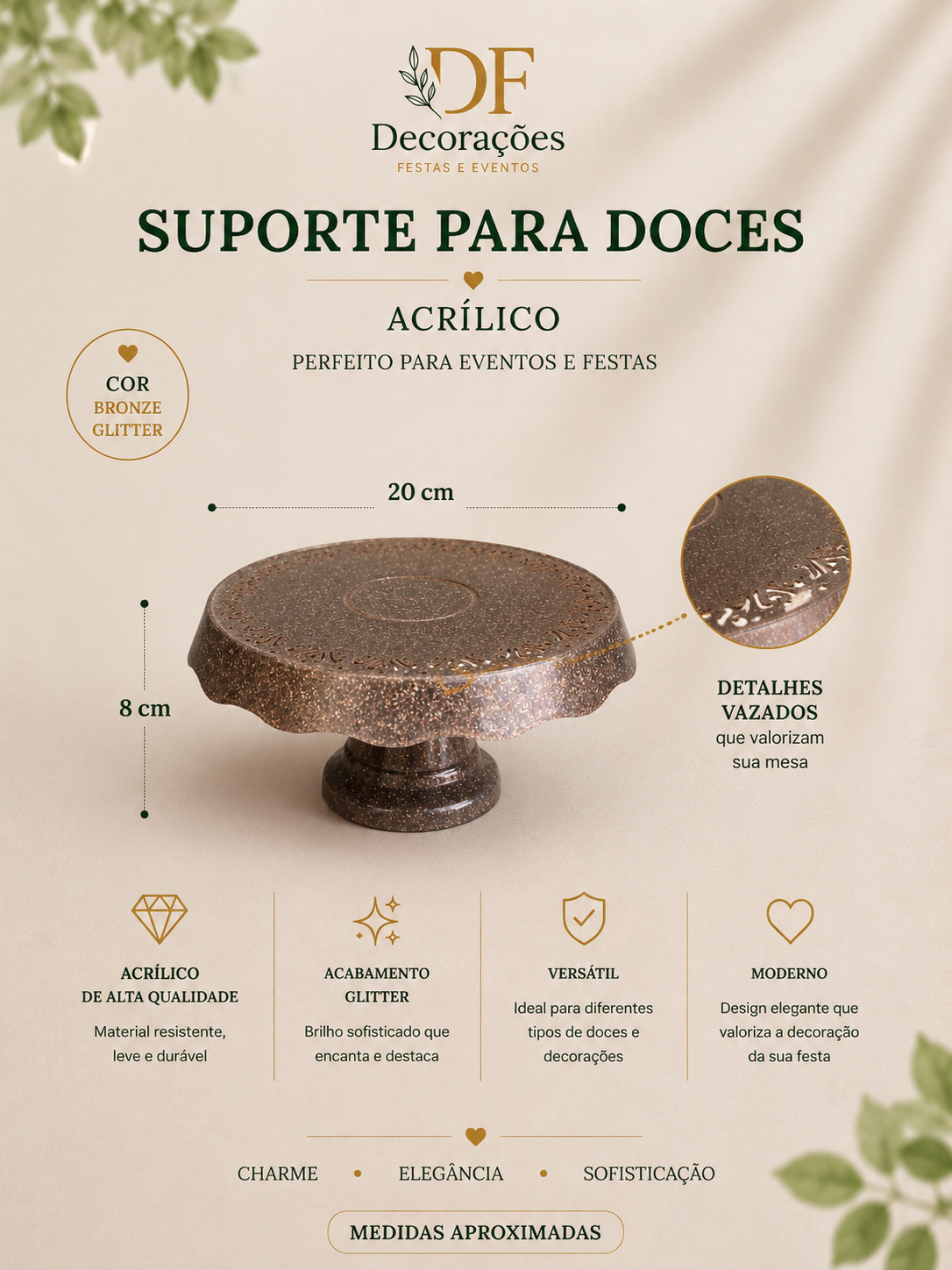 Suporte para Doces Acrilico Bronze Glitter