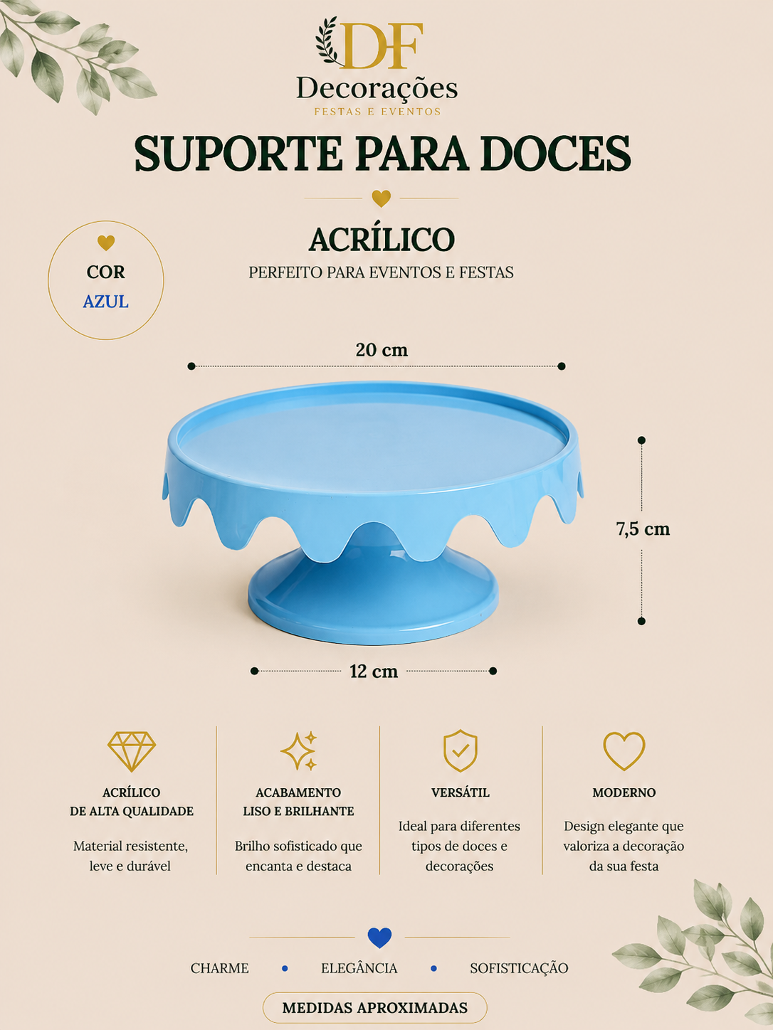 Suporte para Doces Azul Acrilico