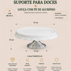 Suporte Para Doces Louça com Pe de Aluminio Branco