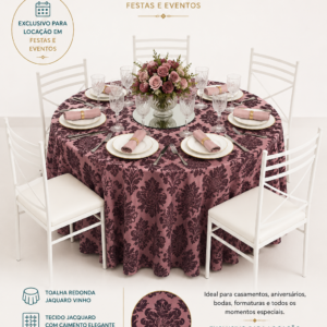 Toalha Redonda Jaquard Vinho