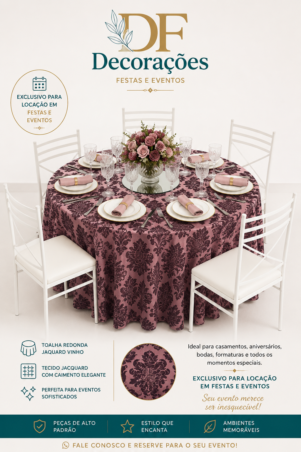 Toalha Redonda Jaquard Vinho