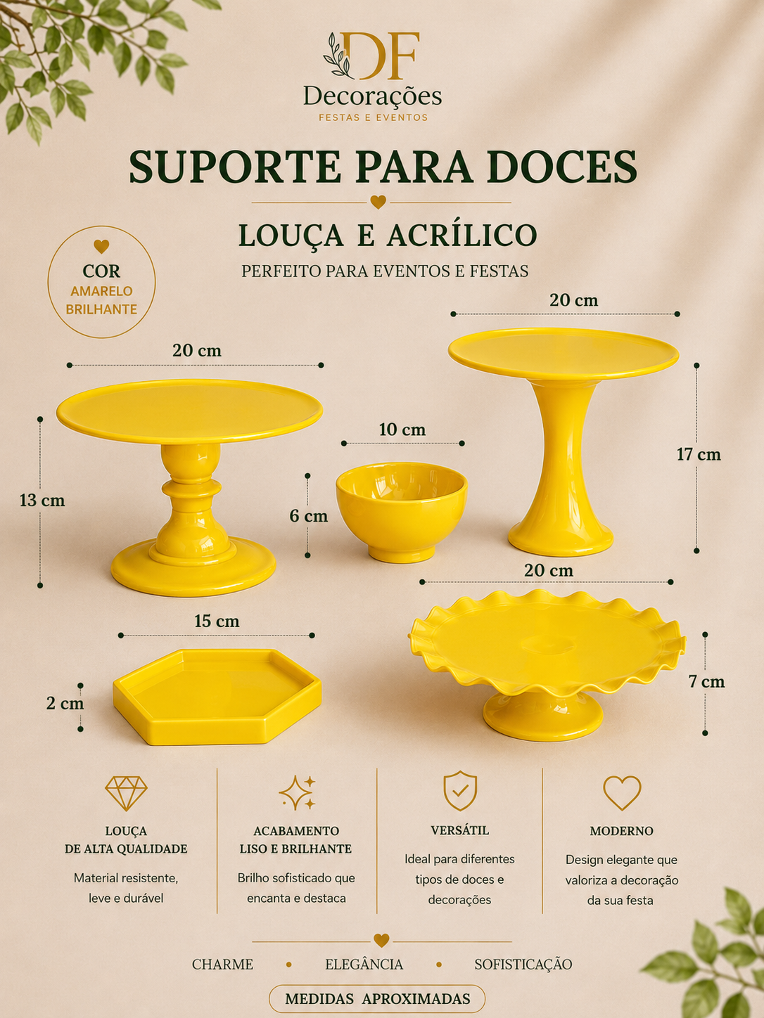 Kit de Bandejas Acrilico 5 PÇs Amarelo