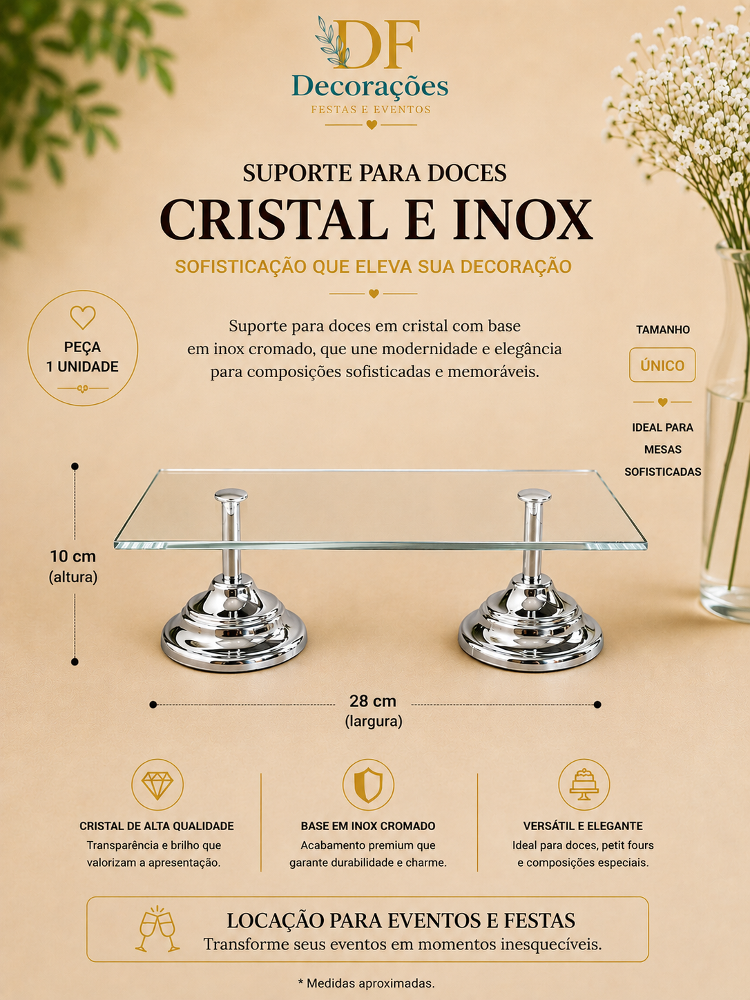 Suporte para Doces Cristal e Inox