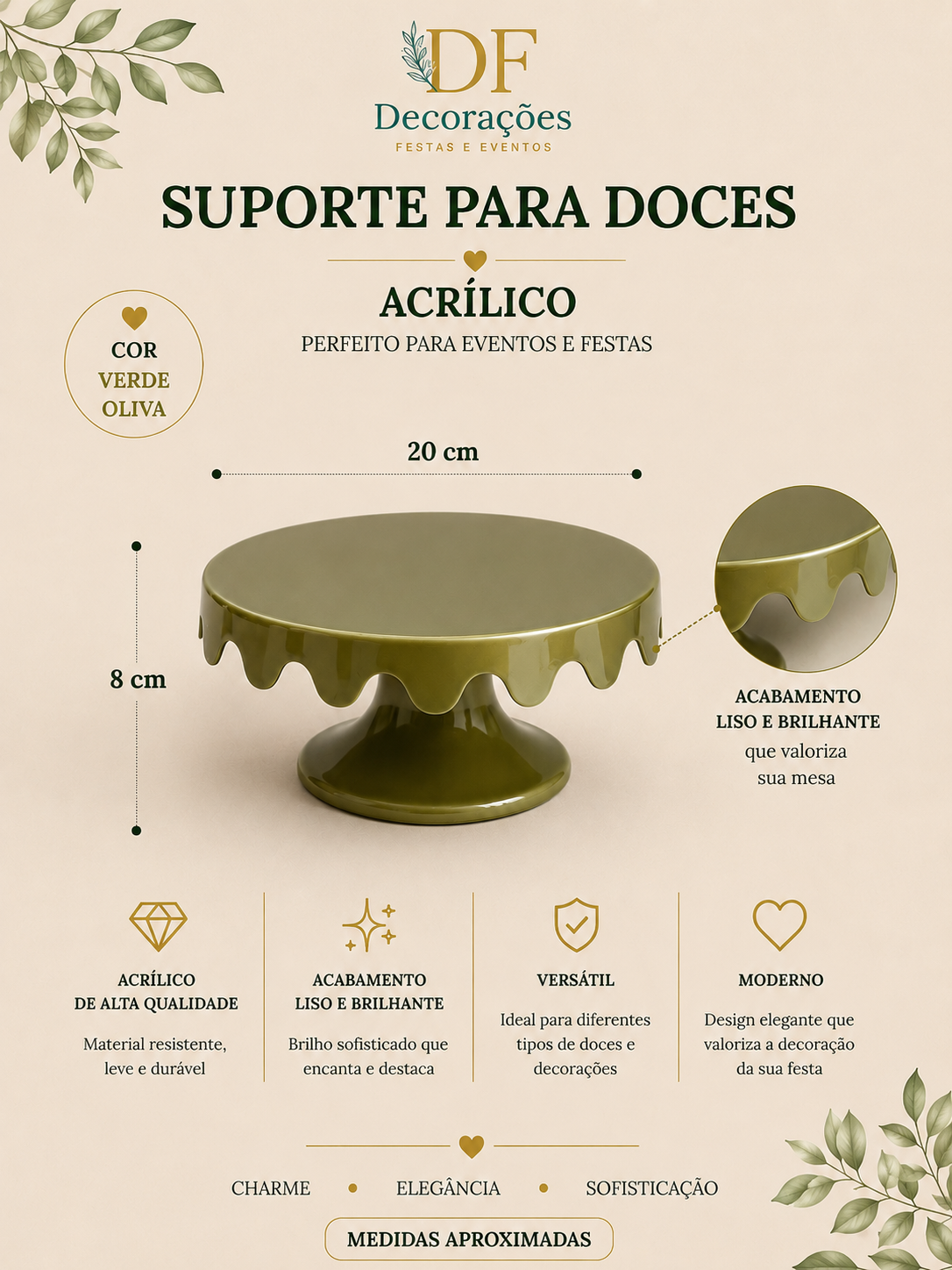 Suporte para Doces Acrilico Verde Oliva