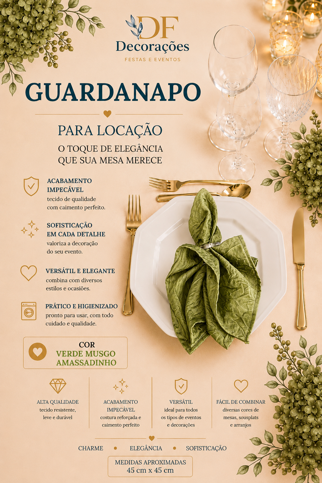 Guardanapo Verde Musgo Amassadinho
