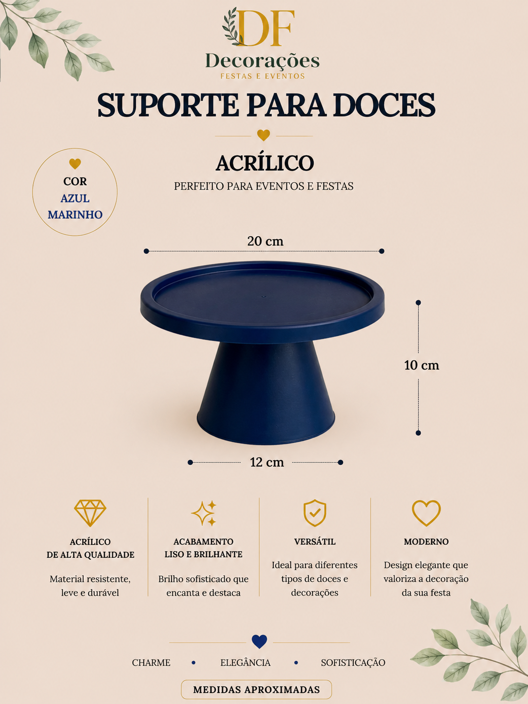 Suporte para Doces Acrilico Azul Marinho