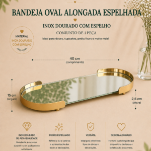 Bandeja Oval Alongada Espelhada