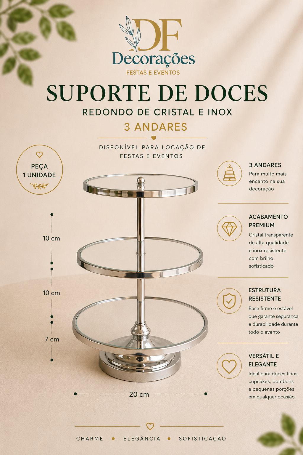 Suporte para Doces Redondo Inox 3 Andares