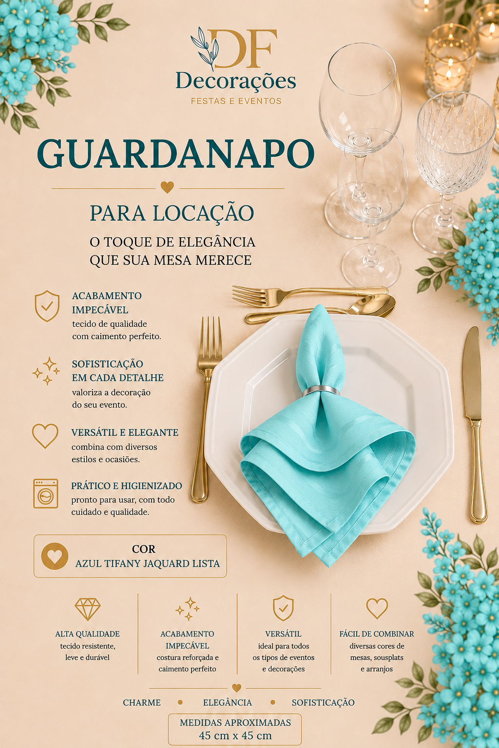 Guardanapo Azul Tifany Jaquard Lista