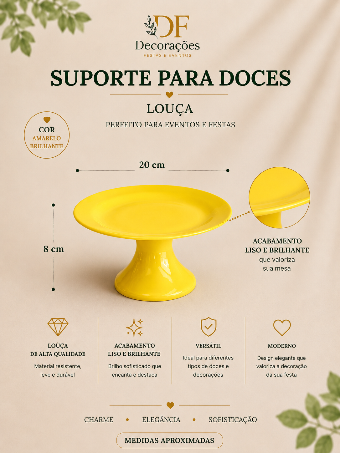 Suporte de Doces de Louça Amarelo