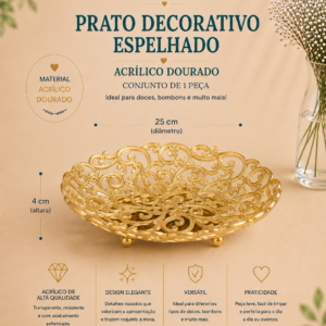 Prato Decorativo Acrilico Dourado