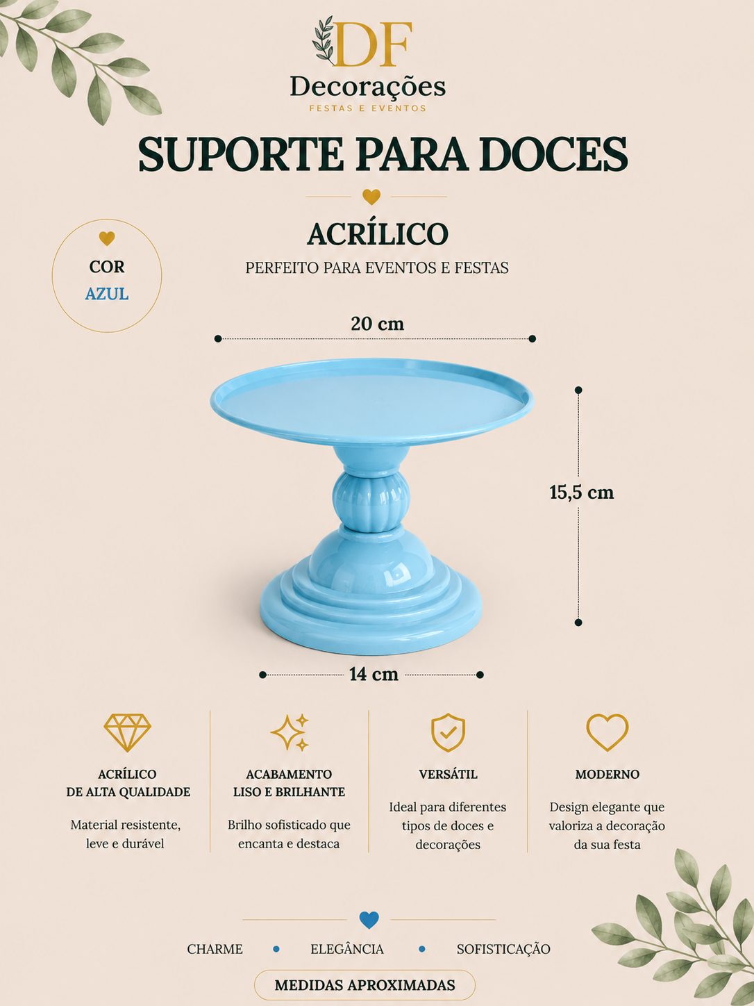 Suporte para Doces Acrilico Azul