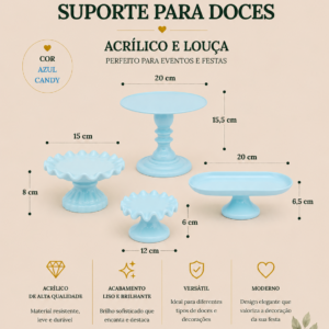 Kit de Bandejas Acrilico e Louça Azul Candy