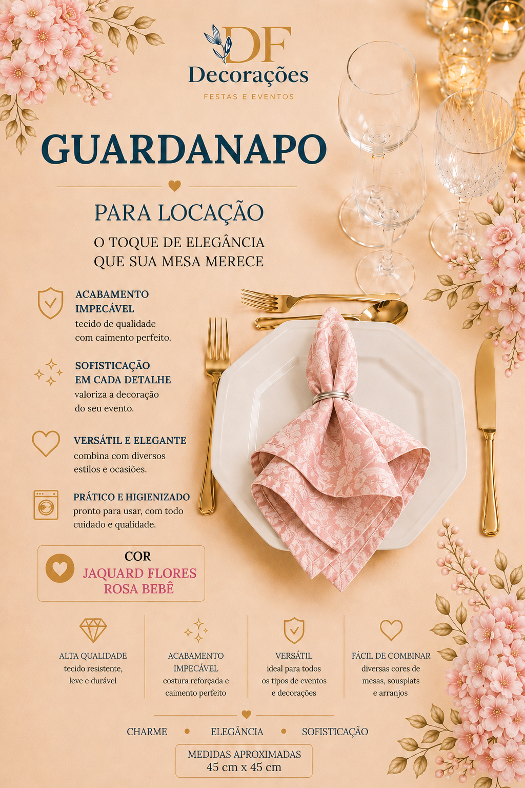 Guardanapo Jaquard Flores Rosa Bebe