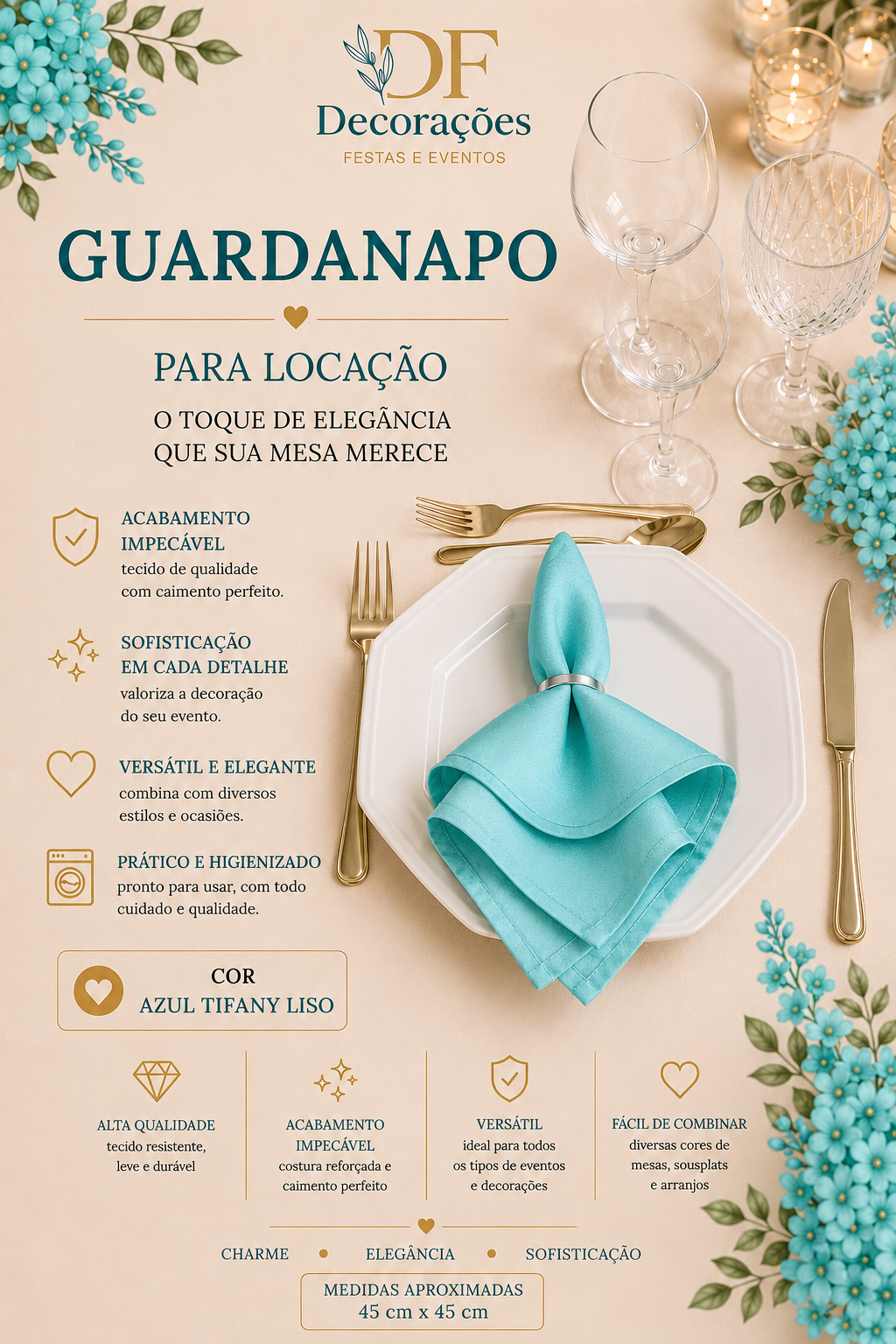 Guardanapo Azul Tifany Liso