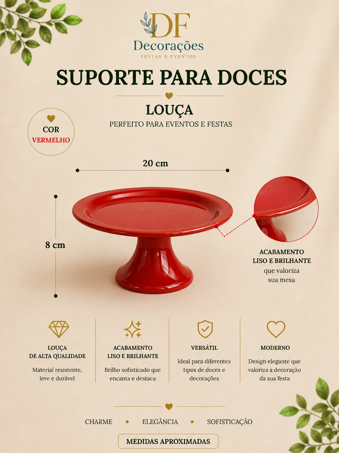 Suporte para Doces Louça Vermelho