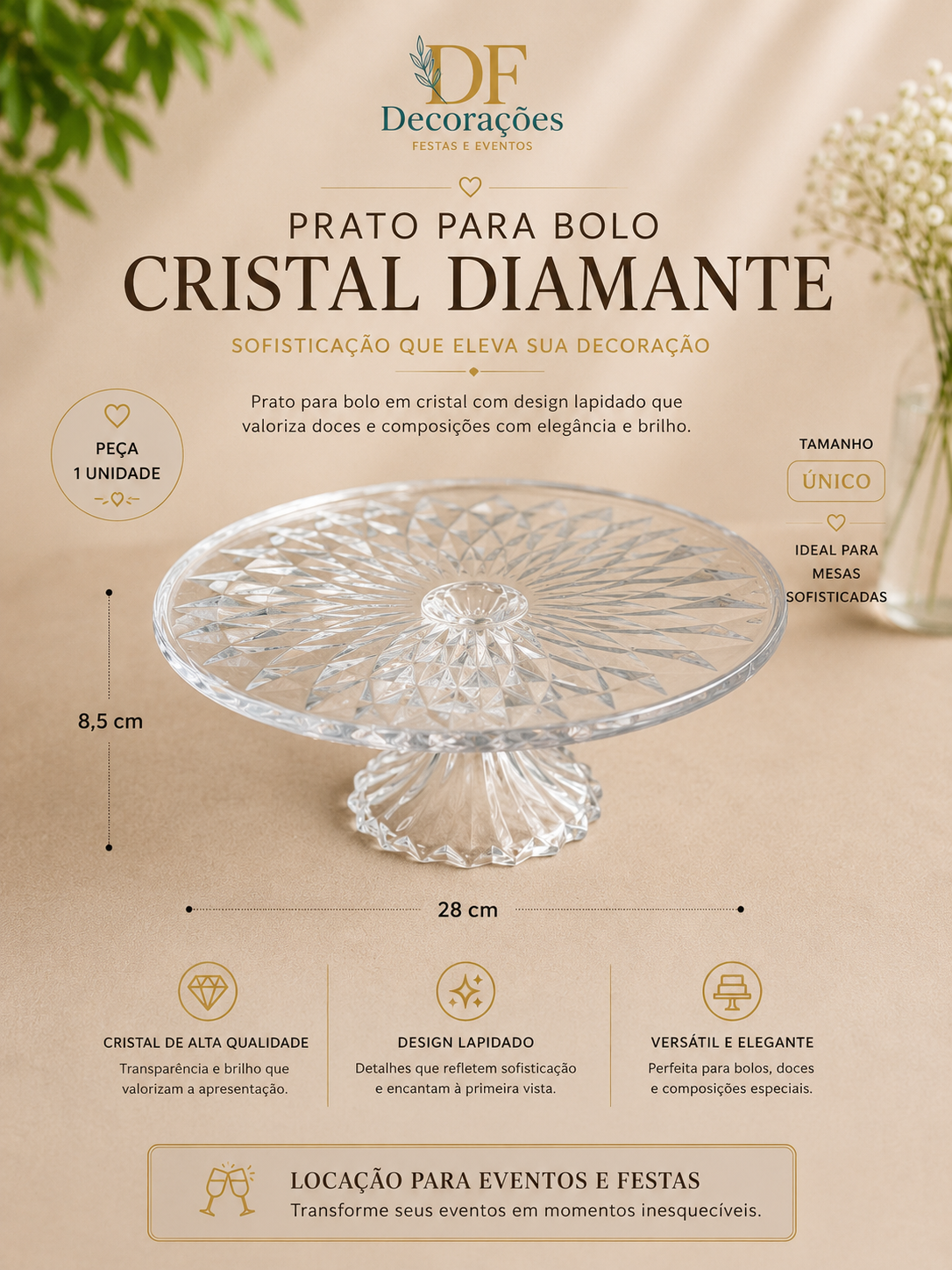 Prato para Bolo Cristal Diamante