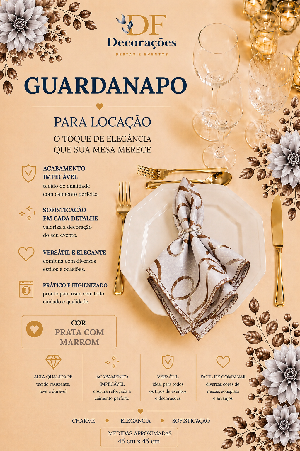 Guardanapo Marrom c/ Prata