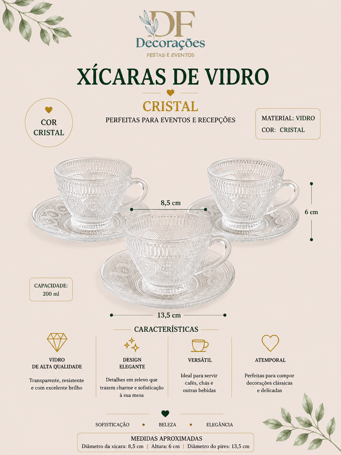 Xicaras de Vidro Com Pires