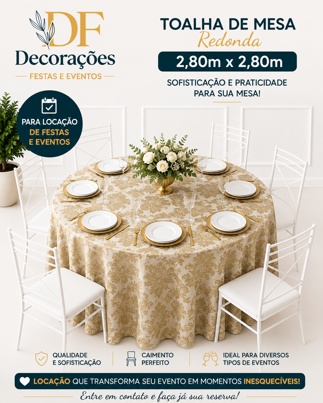 Toalha Redonda Jaquard Dourado