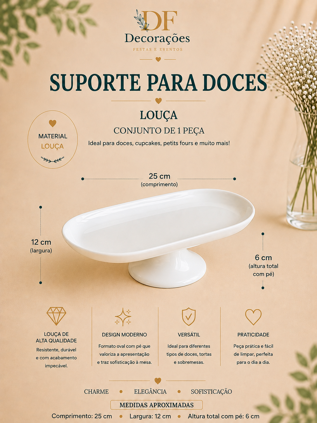 Suporte para Doces de Louça Branco