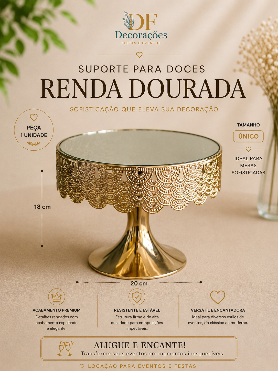 Suporte para Doces Renda Dourada