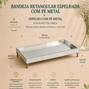 Bandeja Retangular Espelhada Com Pe