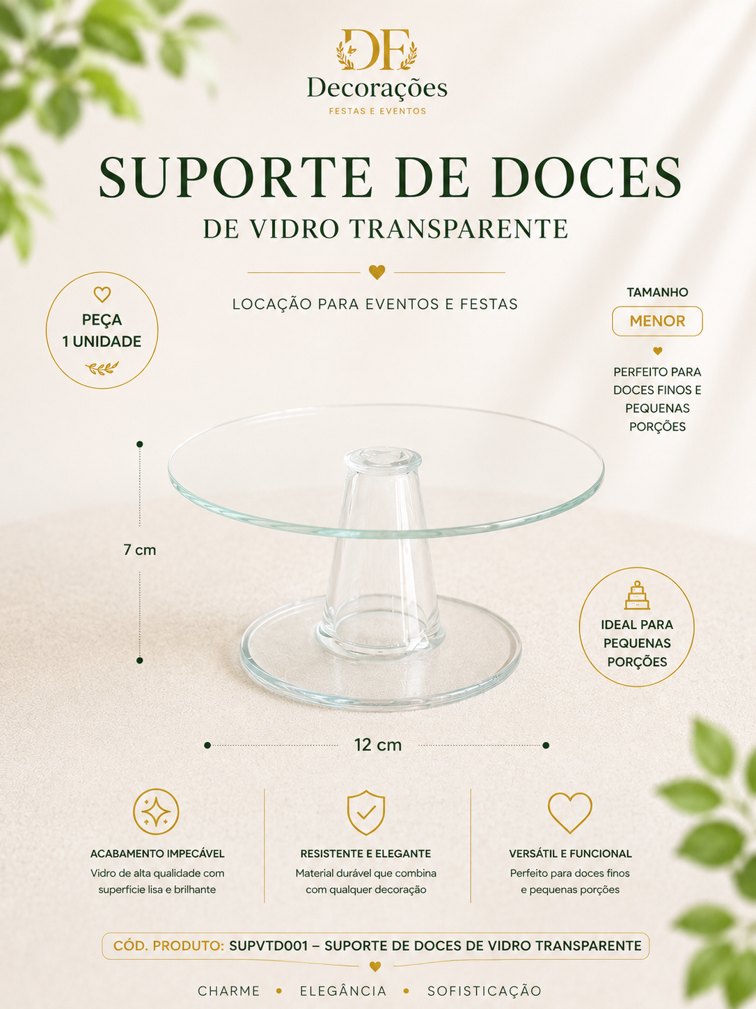 Suporte de Doce de Vidro Transparente