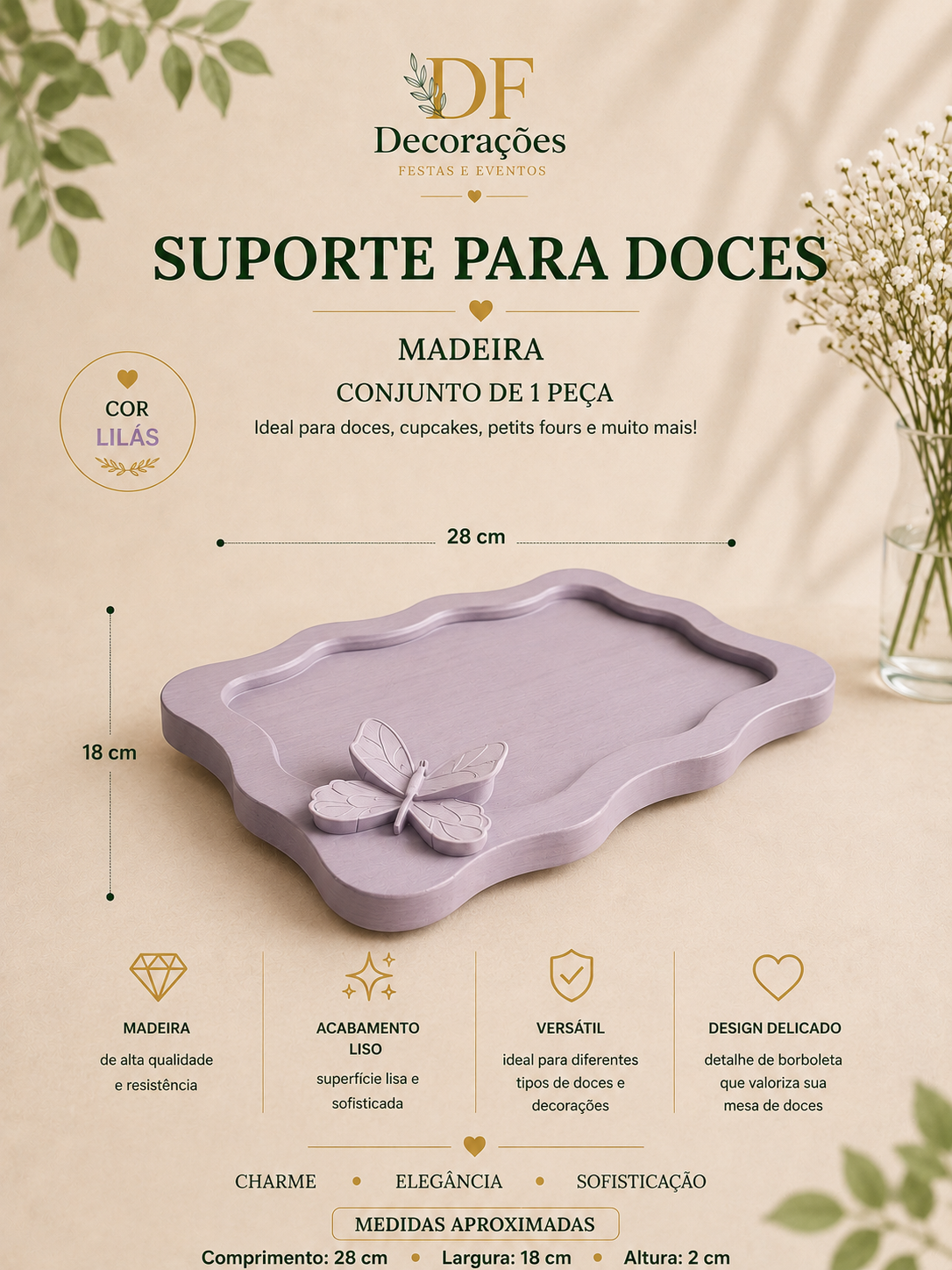 Suporte para Doce Lilas Borboleta