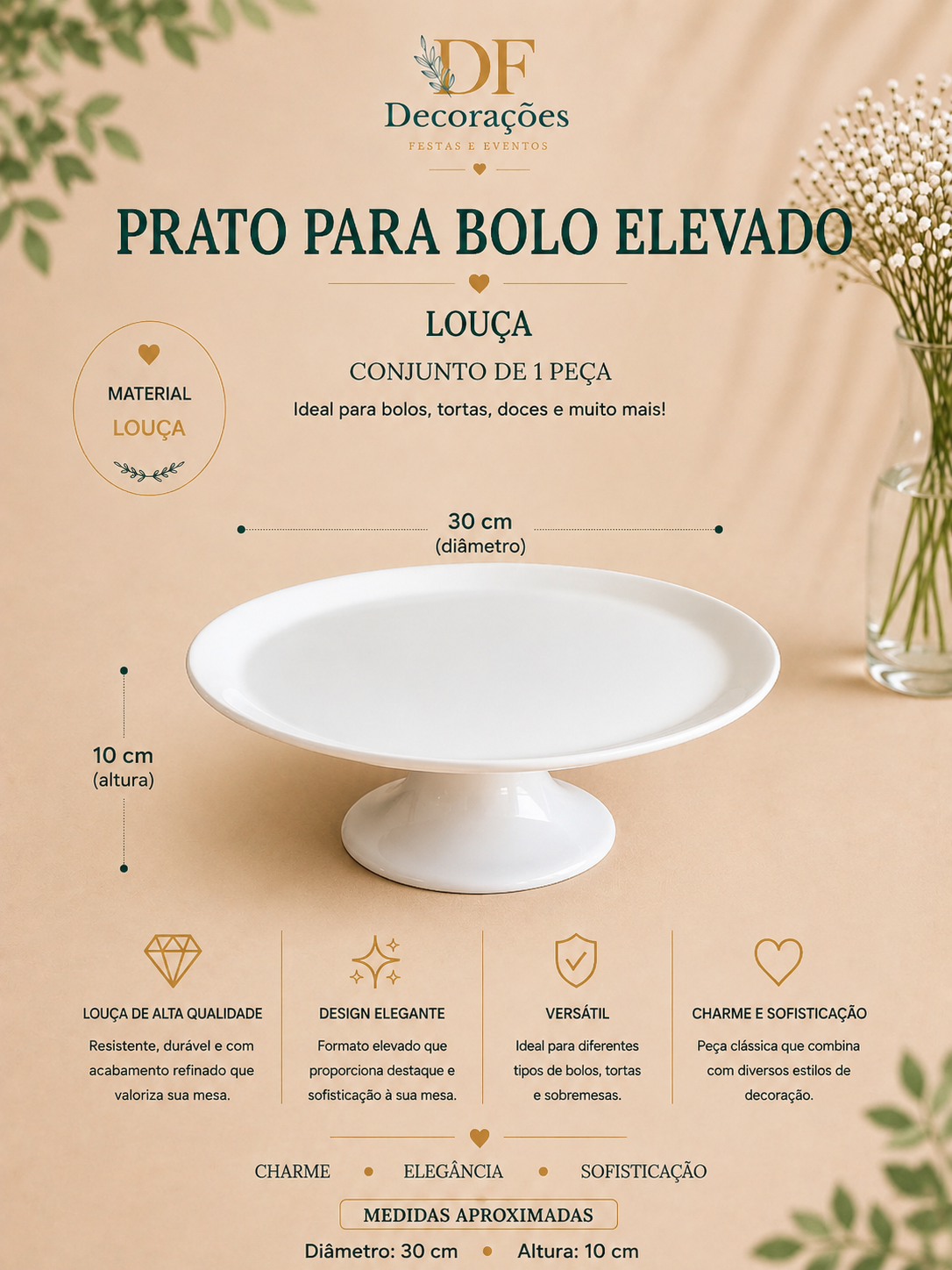 Suporte para Doce Branco de Louça