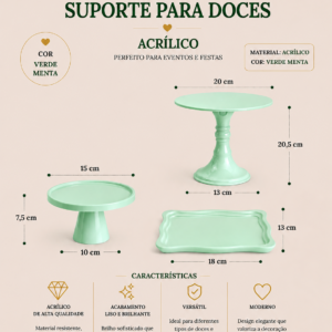 Kit 3 Bandejas de Acrilico Verde Menta