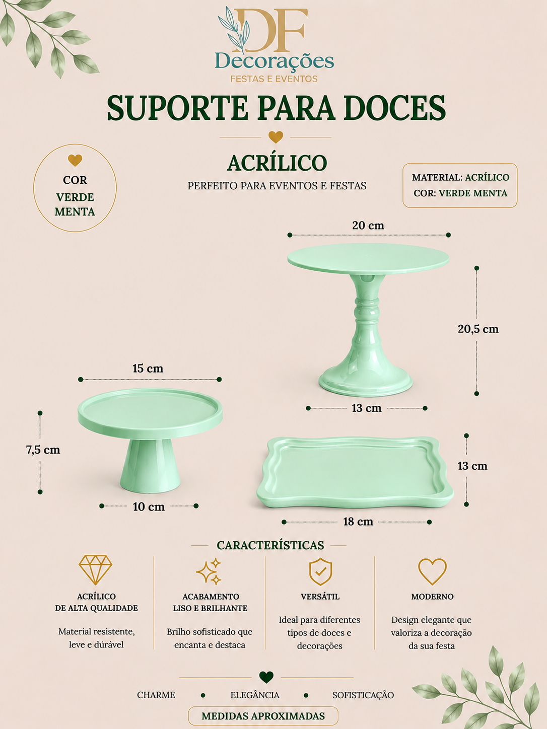 Kit 3 Bandejas de Acrilico Verde Menta