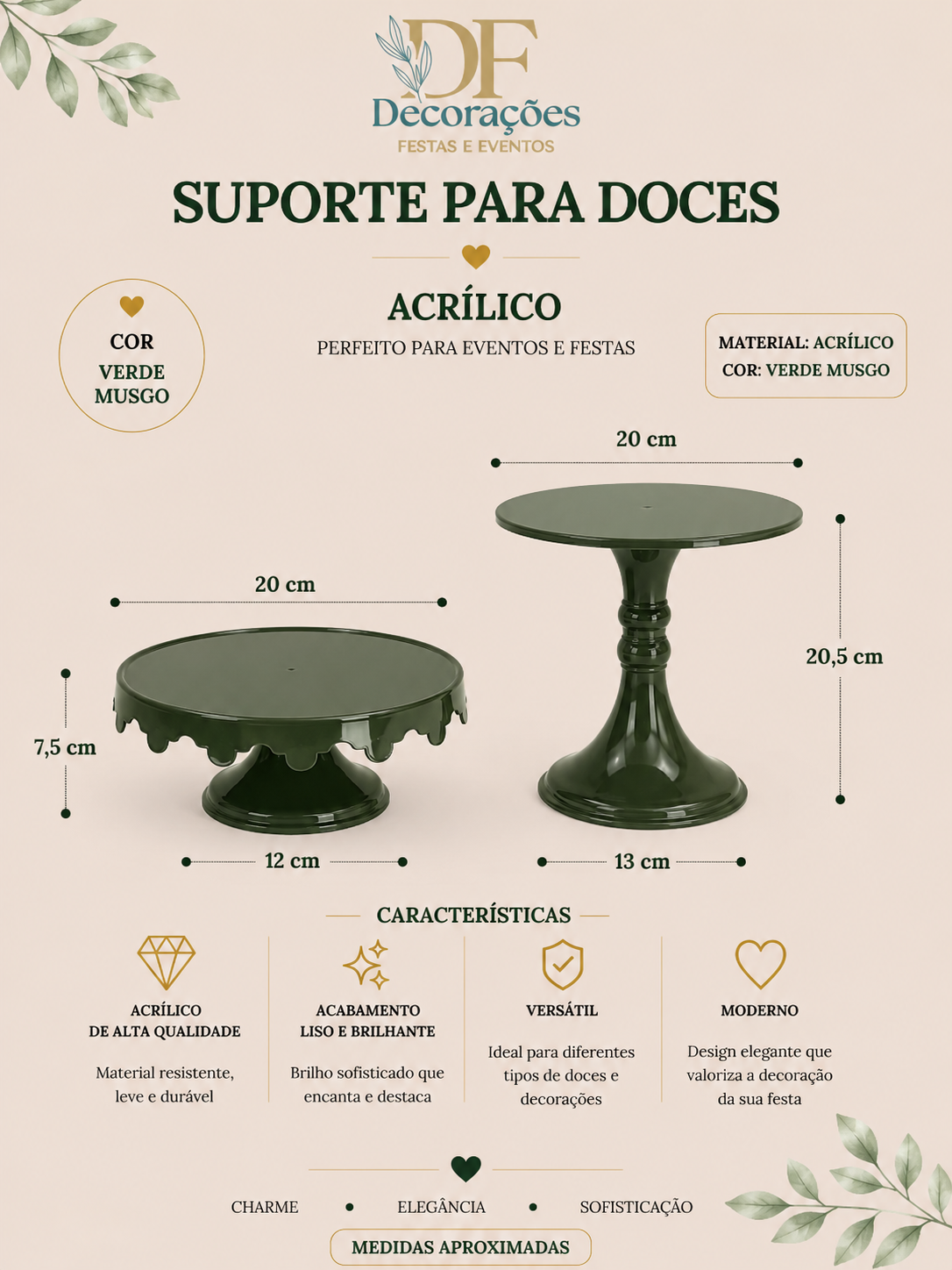 Kit 2 Bandejas de Acrilico Verde Musgo