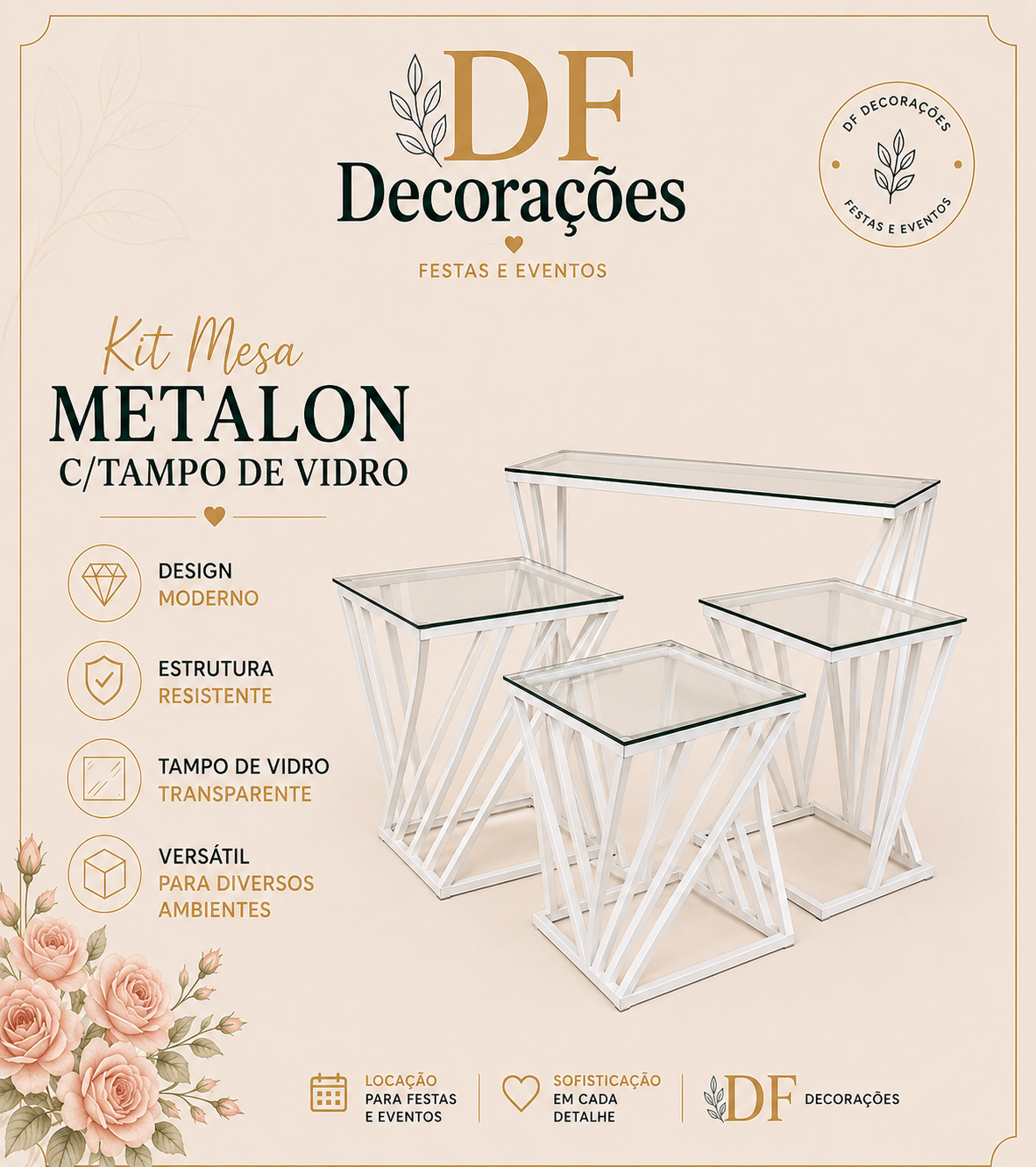 KIT MESA METALON C/TAMPO DE VIDRO