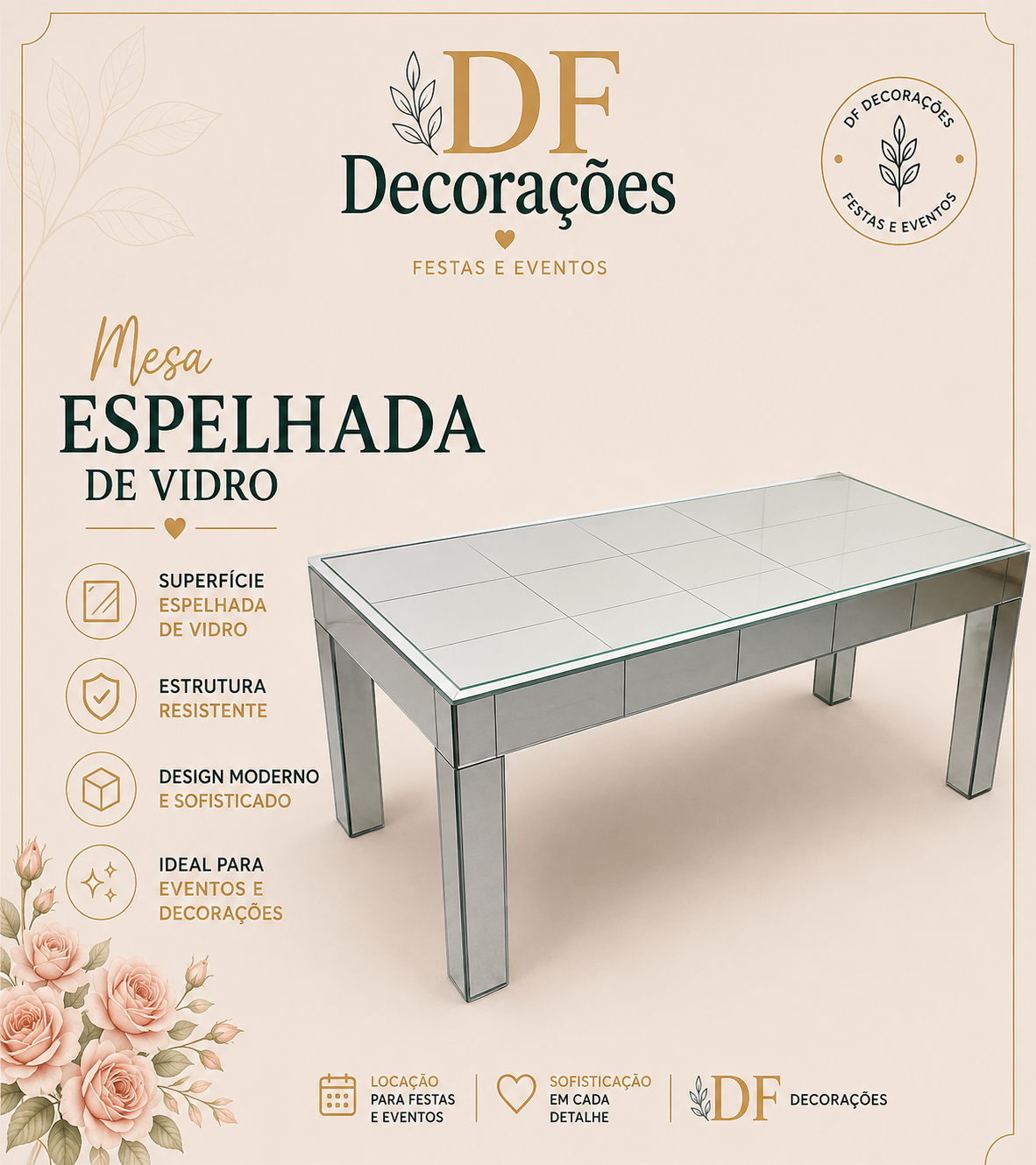 MESA ESPELHADA DE VIDRO