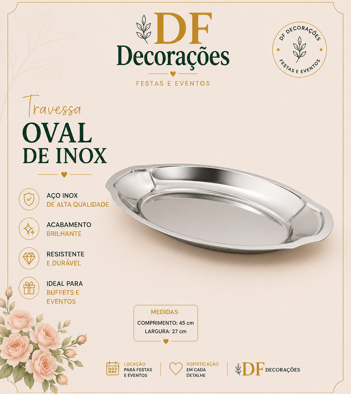 TRAVESSA OVAL DE INOX GRANDE