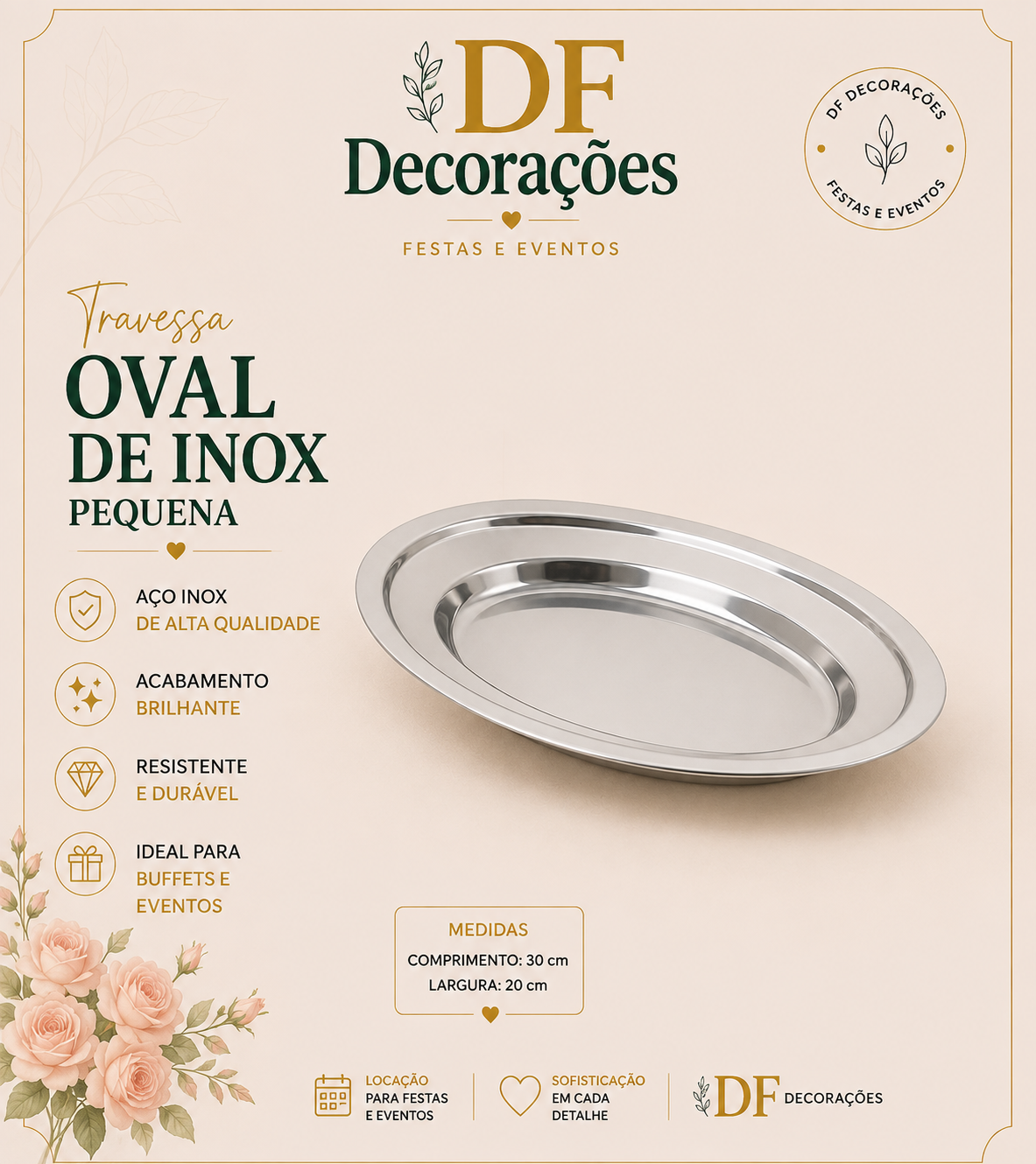 TRAVESSA OVAL DE INOX PEQUENA