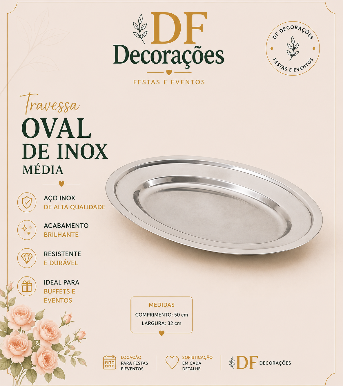 TRAVESSA OVAL DE INOX MEDIA